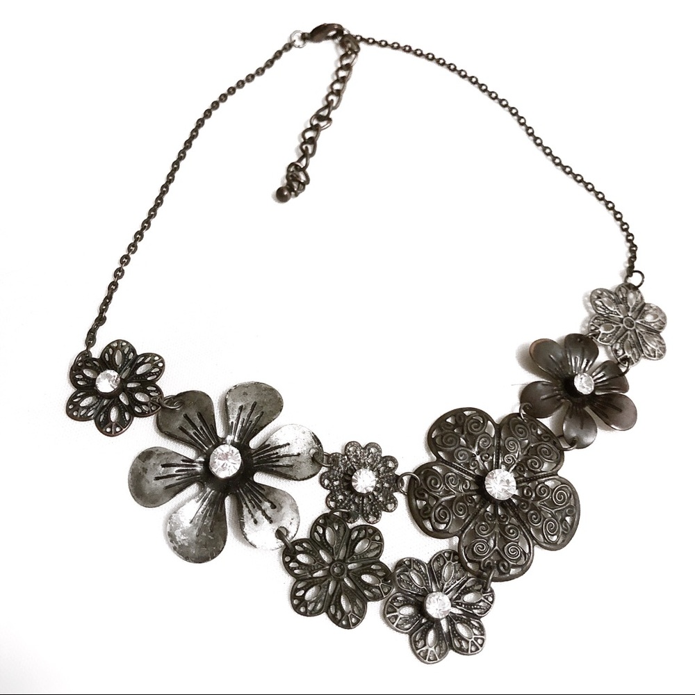 Silver Pewter Vintage Floral Necklace